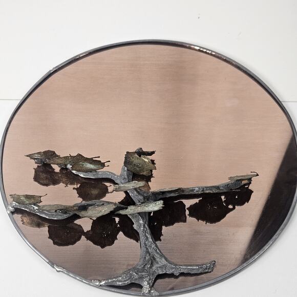 Art Deco Mid Century Modern Sculptural Copper Metal Botanical Wall Mirror - Picture 3 of 6